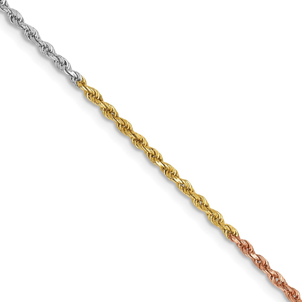 14k Tri-color 1.5mm Diamond-cut Rope Chain Anklet