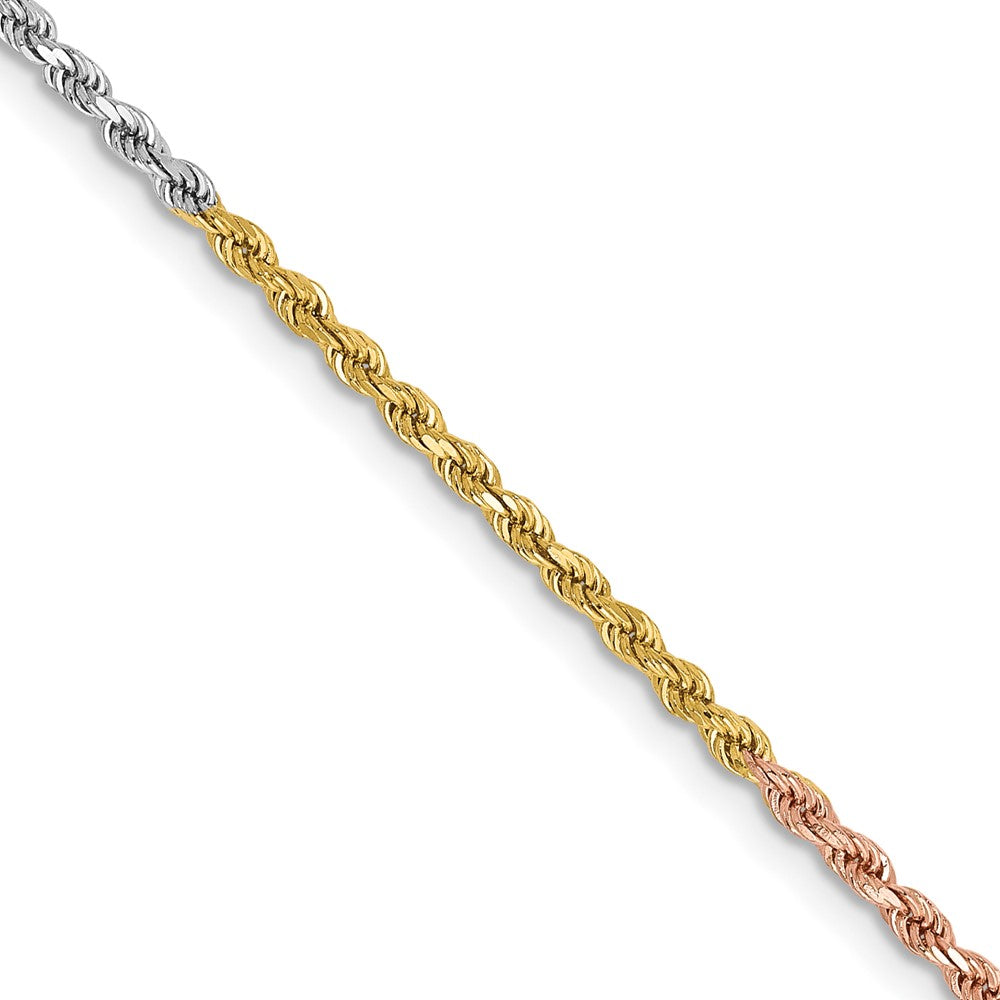 14k Tri-color 1.75mm Diamond-cut Rope Chain Anklet