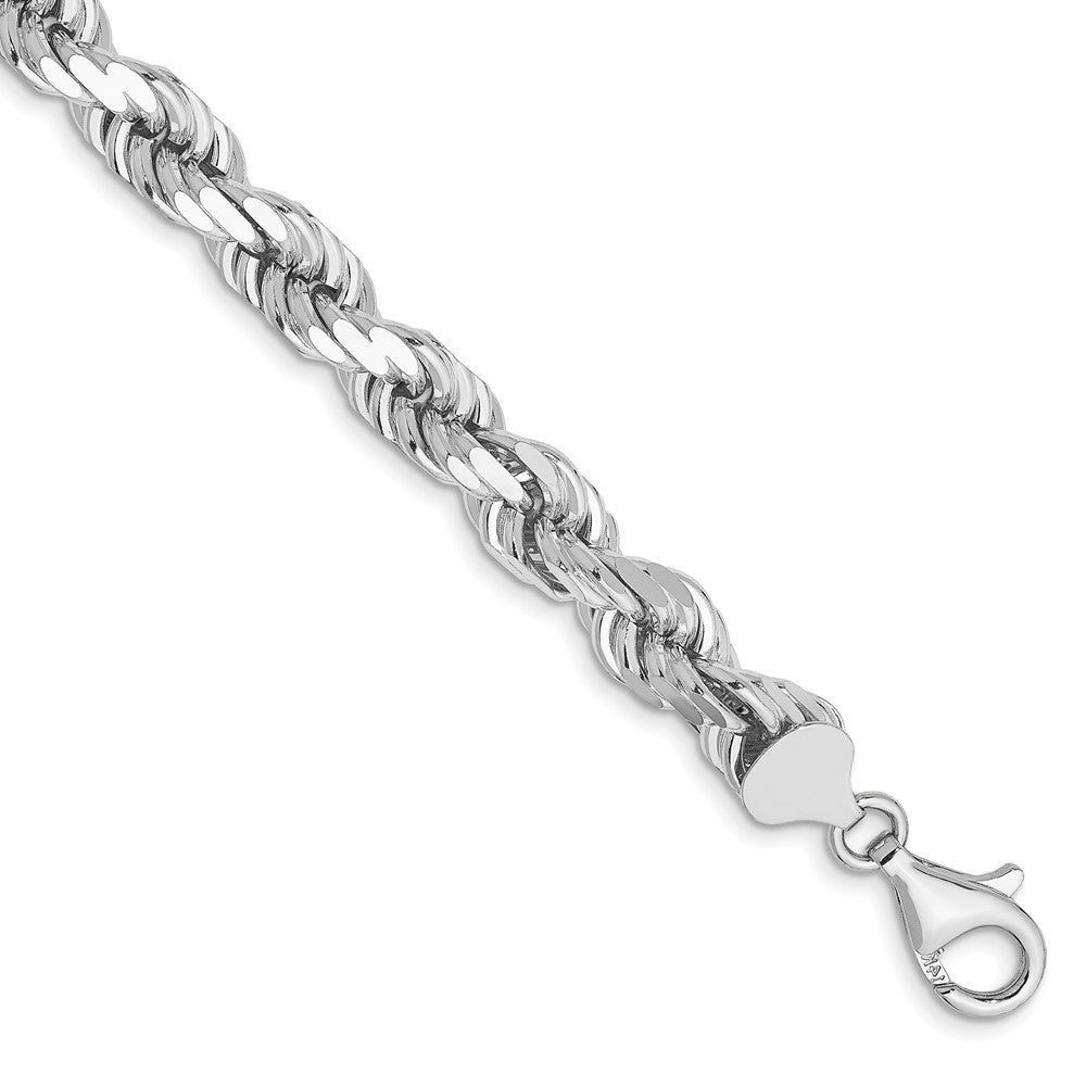 14k White Gold 7.0mm D/C Rope Fancy Lobster Clasp Chain
