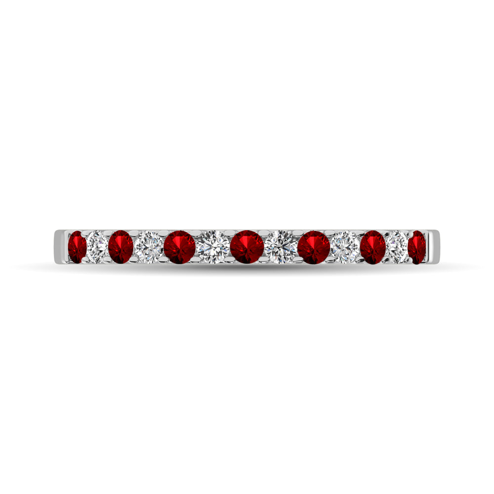 14K White Gold Machine Band 1/4 Ct.tw Alternate Garnet and Diamond
