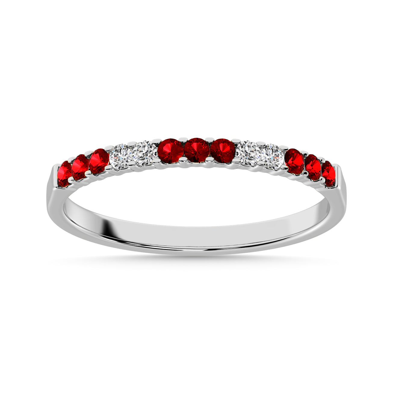 14K White Gold 1/4 Ct.tw Alternate 9 Garnet and 4 Diamond Machine Band