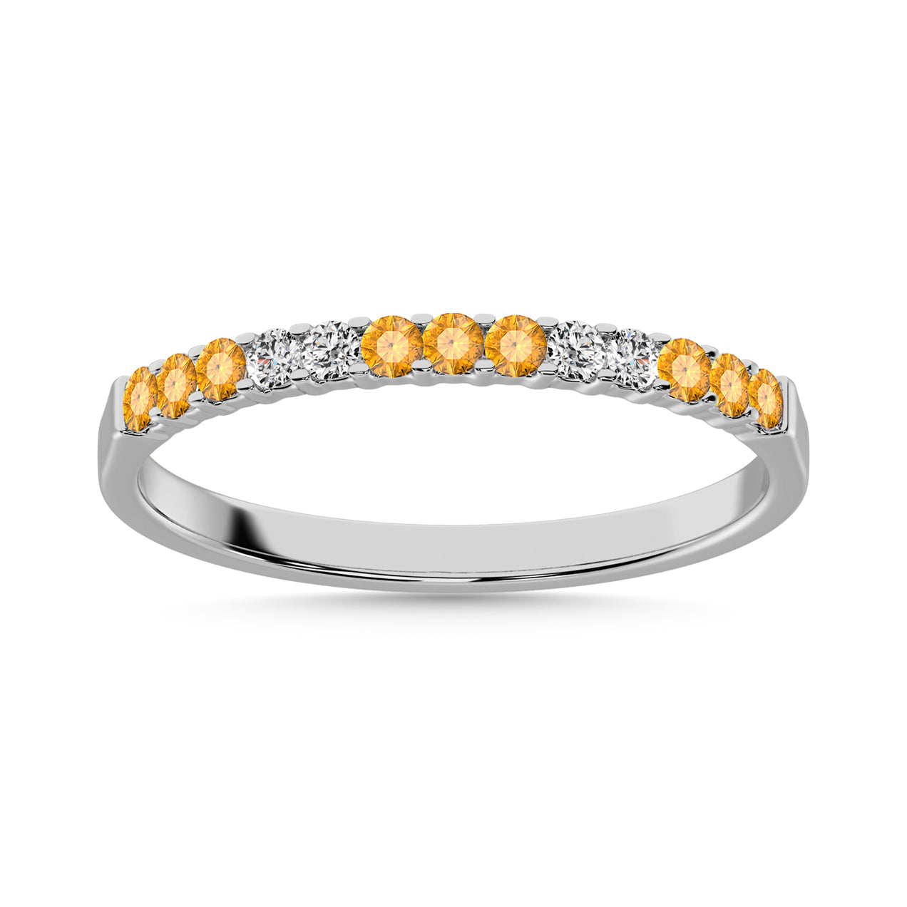 14K White Gold Alternate 9 Yellow Sapphire & 4 Diamond 1/3 Ct.Tw. Machine Band