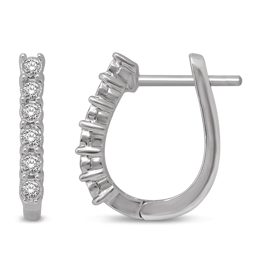 14K White Gold 3/4 Ct.Tw. Diamond Hoop Earrings