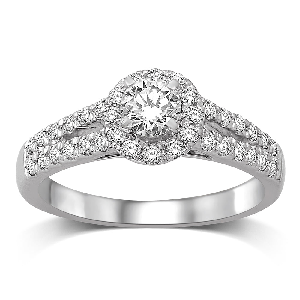 14K White Gold 1 Ct.Tw. Diamond Halo Engagement Ring