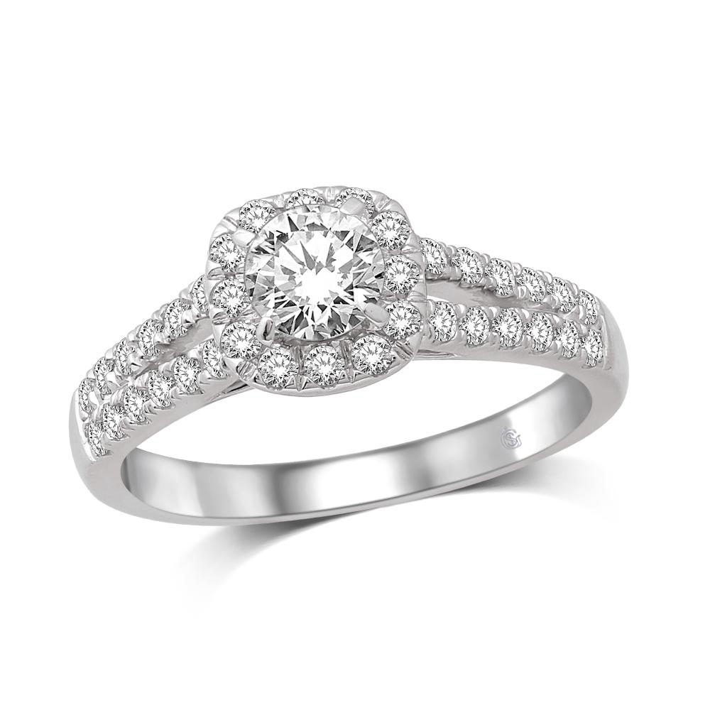 14K White Gold 2 Ct.Tw. Diamond Halo Engagement Ring