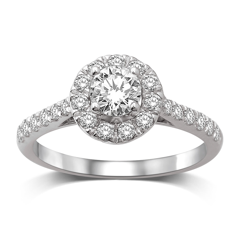 14K White Gold 9/10 Ct.Tw. Diamond Halo Engagement Ring