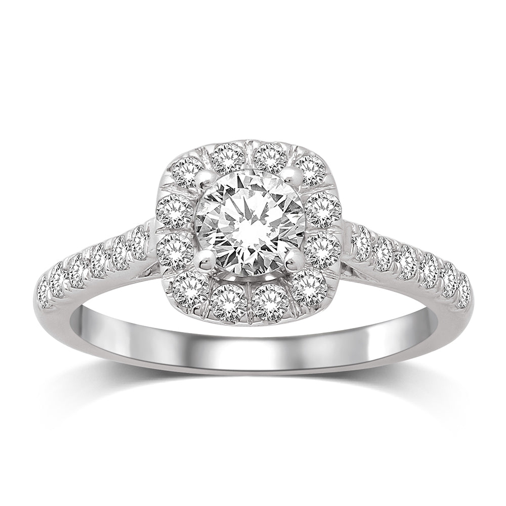 14K White Gold 1 1/2 Ct.Tw. Diamond Halo Engagement Ring