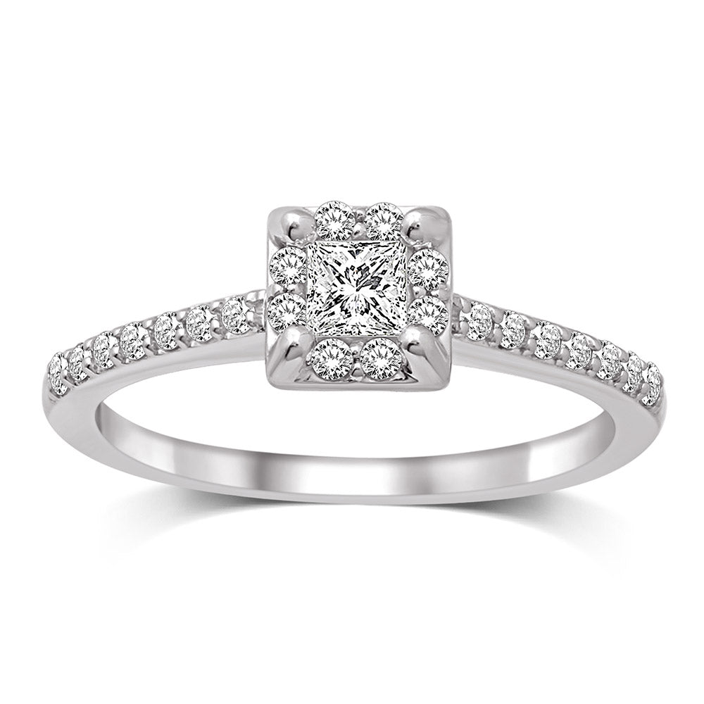 14K White Gold 1 Ct.Tw. Diamond Halo Engagement Ring