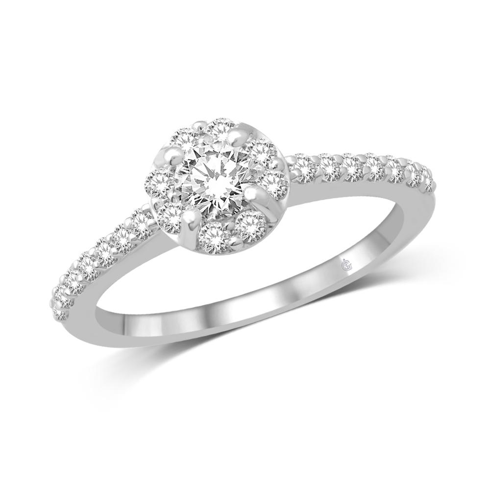 14K White Gold 1 Ct.Tw. Diamond Halo Engagement Ring