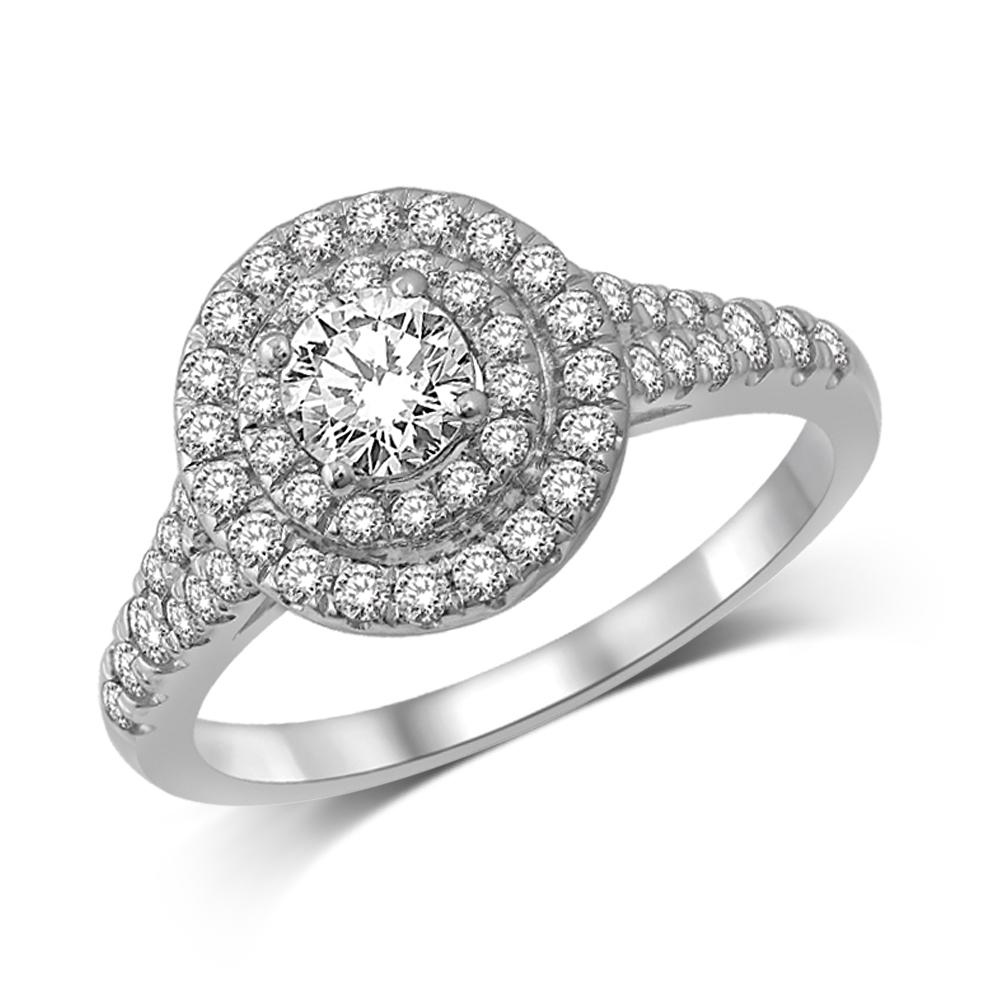 14K White Gold 1 1/2 Ct.Tw. Diamond Halo Engagement Ring