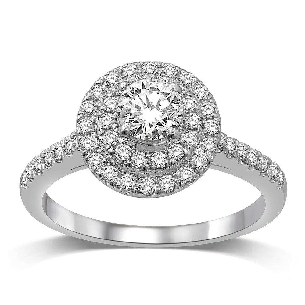 14K White Gold 1 1/2 Ct.Tw. Diamond Halo Engagement Ring