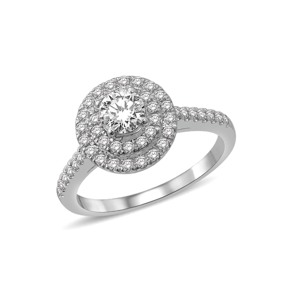 14K White Gold 1 1/2 Ct.Tw. Diamond Halo Engagement Ring