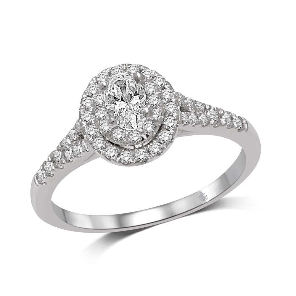 14K White Gold 1/2 Ct.Tw. Diamond Halo Engagement Ring