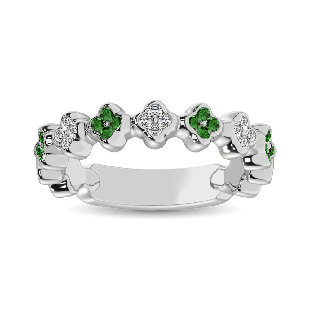 14K White Gold 1/3 Ct.tw Alternate Tsavorite & Diamond Stackable Ring