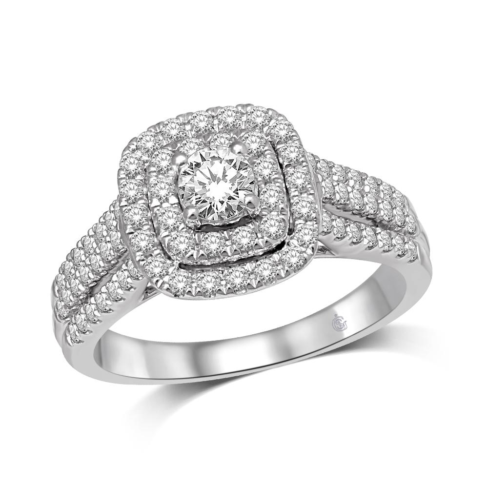 14K White Gold 2 Ct.Tw. Diamond Halo Engagement Ring