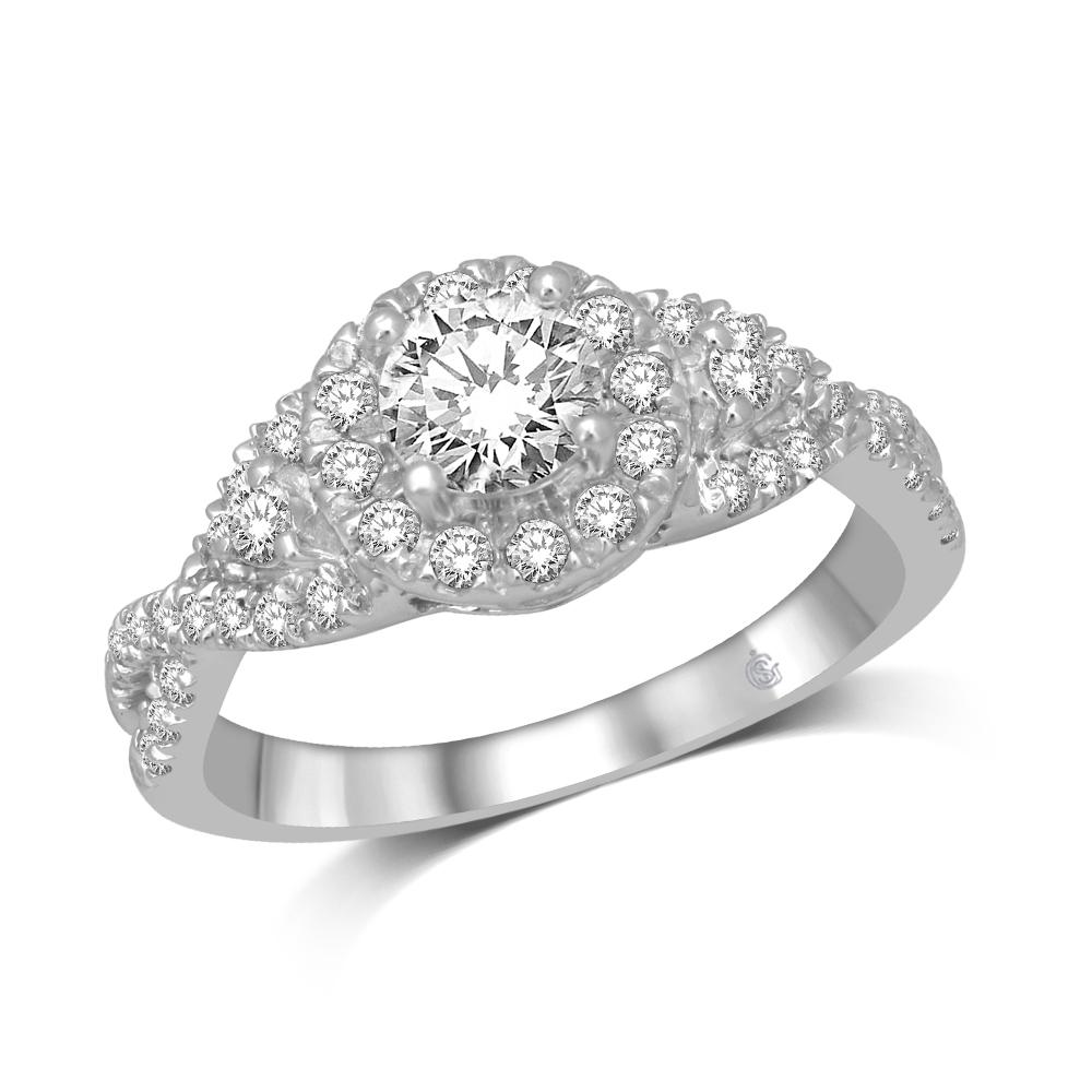 14K White Gold 1 3/4 Ct.Tw. Diamond Halo Engagement Ring