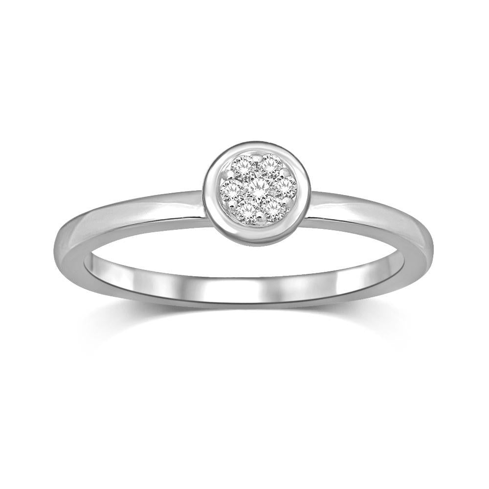 14K White Gold 1/10 Ct.tw Diamond Round Flower Ring