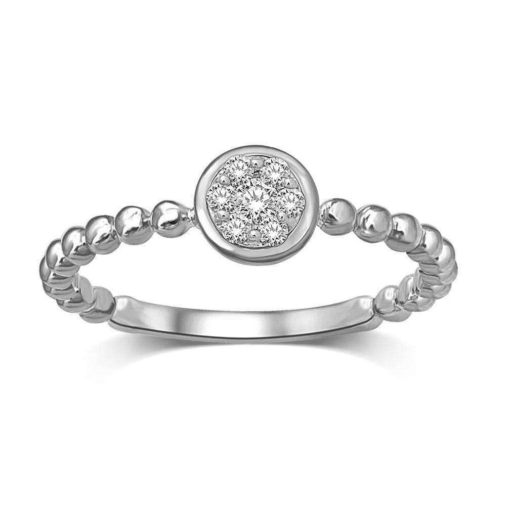 14K White Gold 1/10 Ct.tw Diamond Round Flower Ring