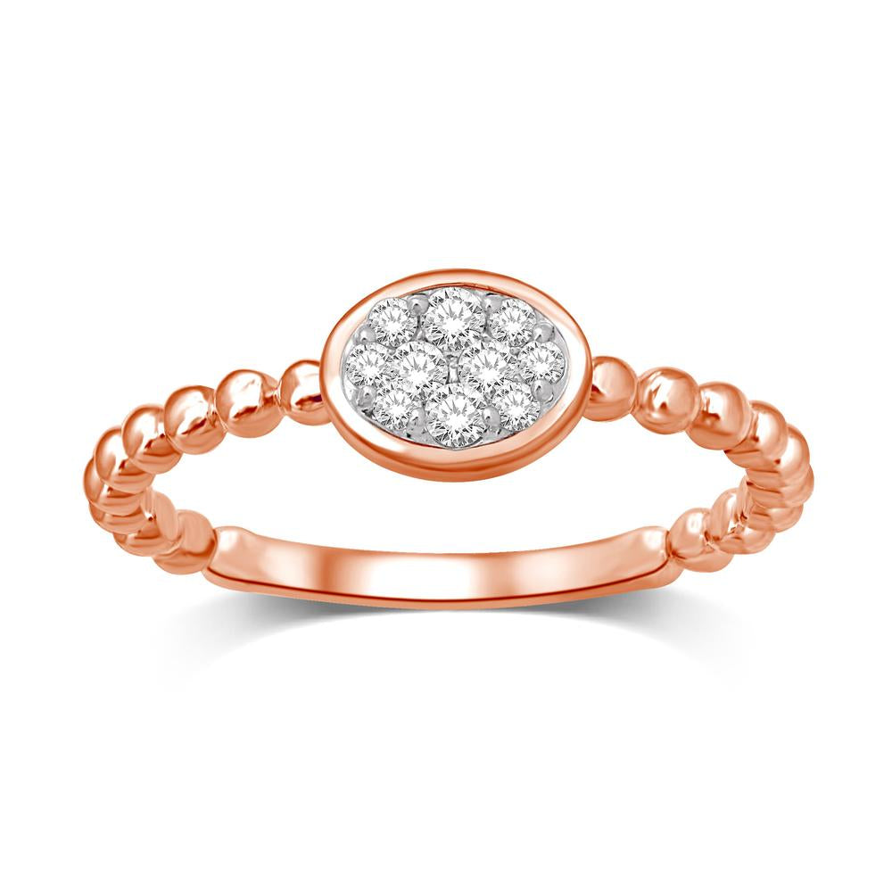 14K Rose Gold 1/10 Ct.tw Diamond Oval Shape Flower Ring