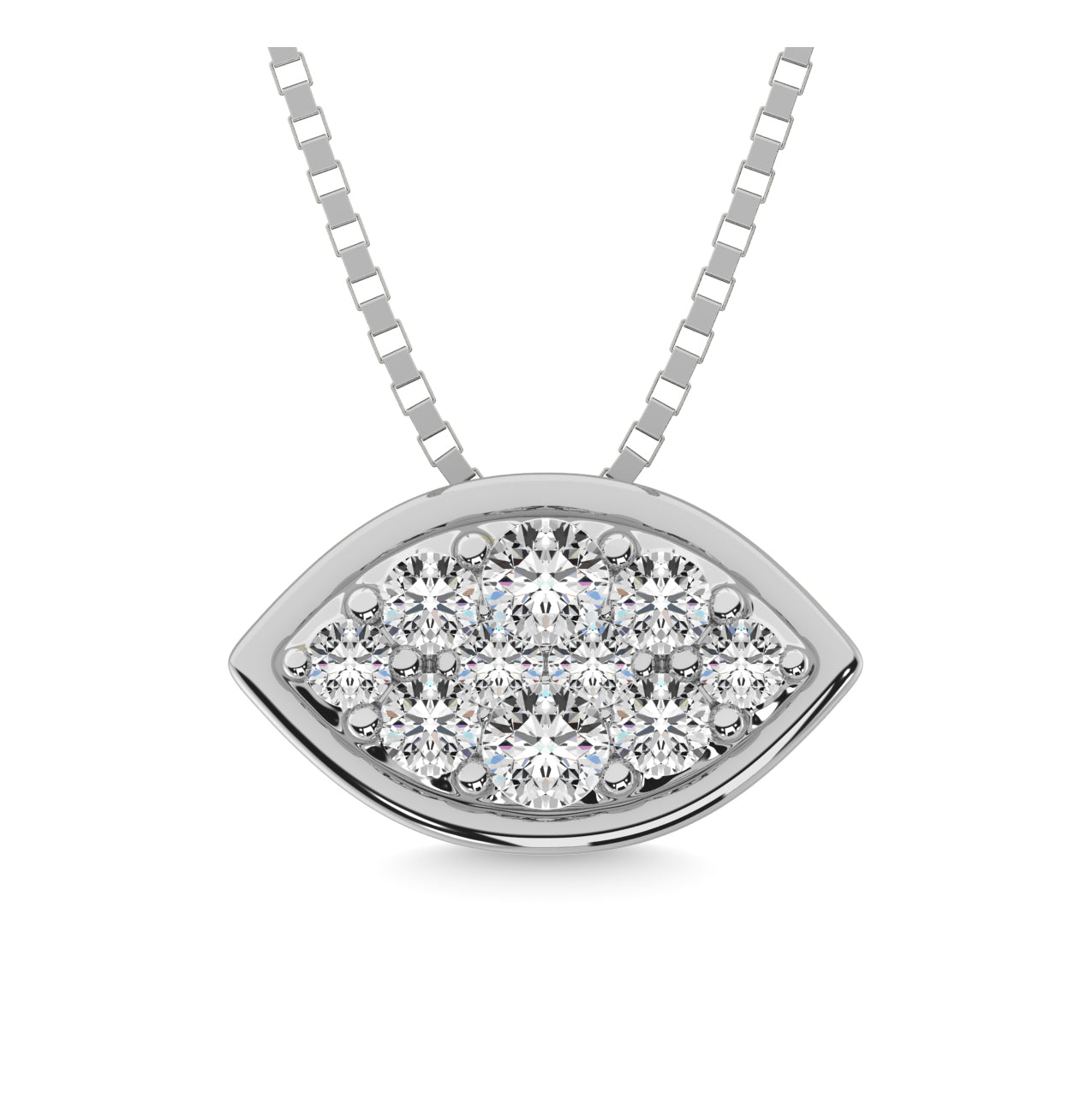 14K White Gold 1/6 Ct.tw Diamond Marquise Shape Flower Pendant