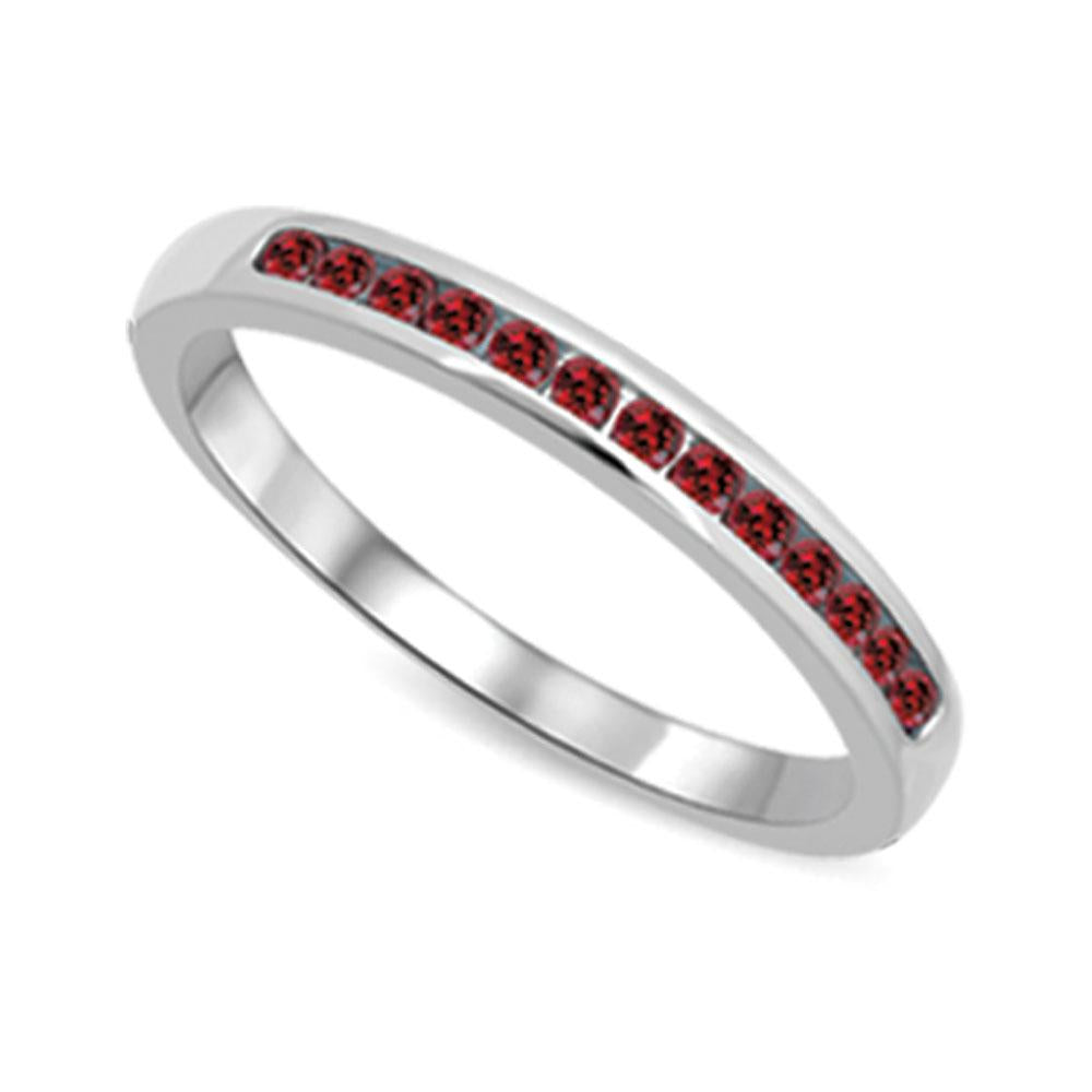14K White Gold 1/5 Ct.tw Garnet Machine Band