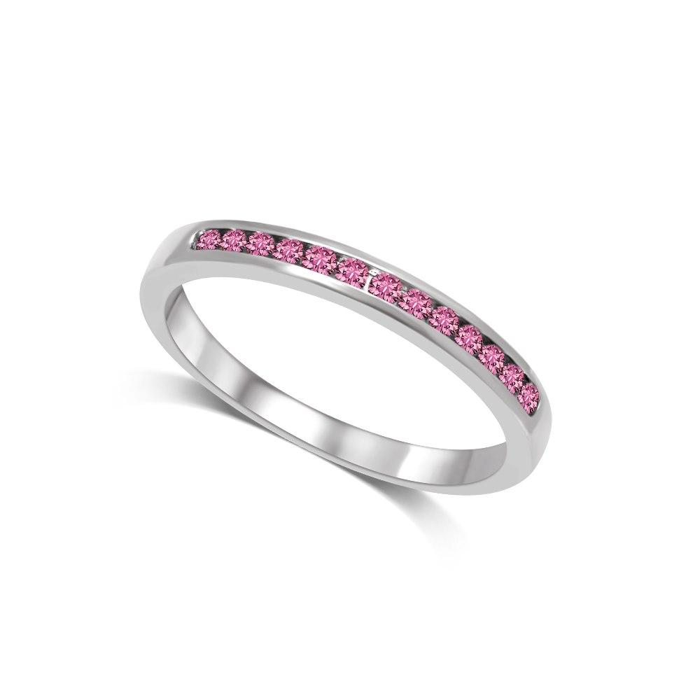 14K White Gold 1/5 Ct.tw Pink Sapphire Machine Band