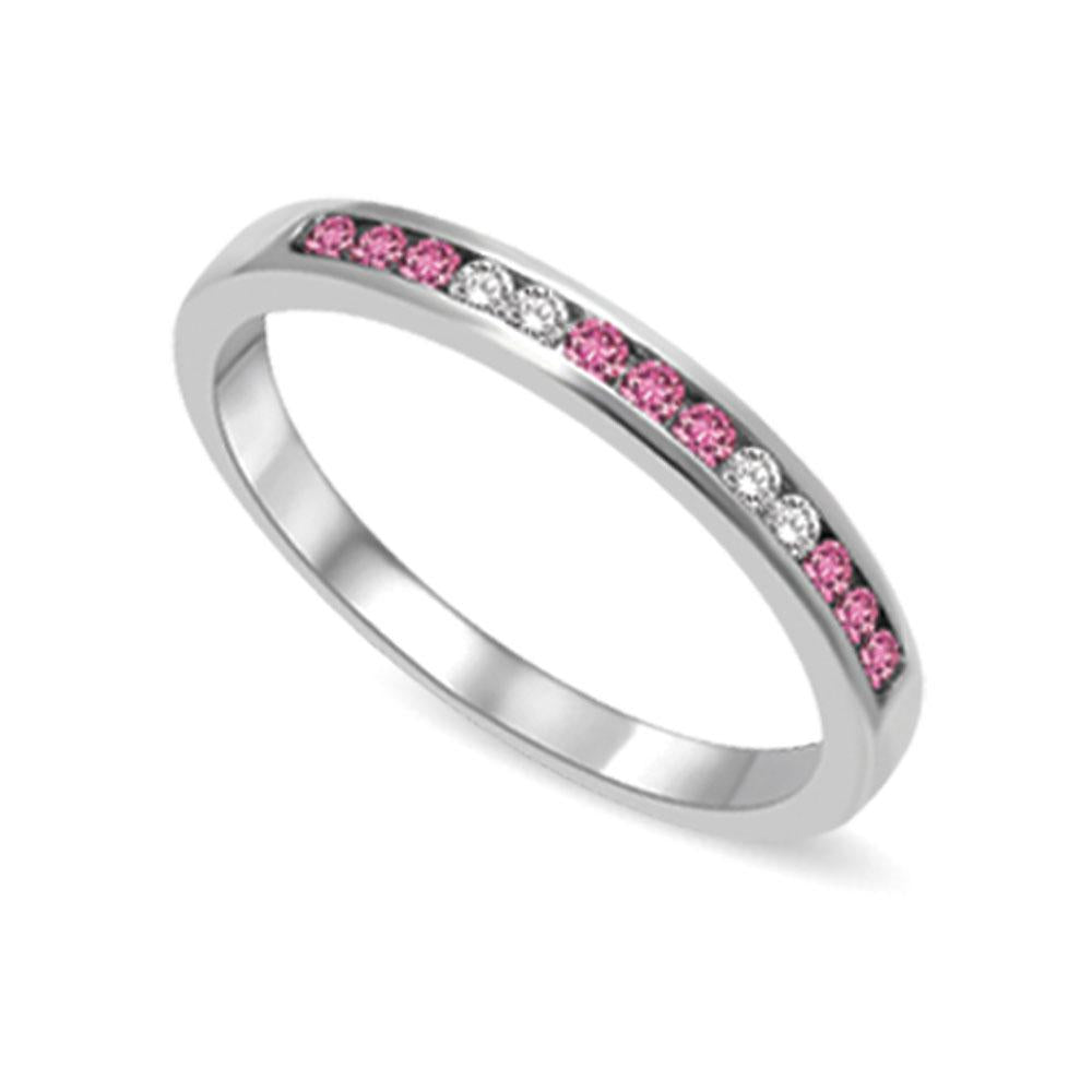 14K White Gold 1/5 Ct.tw Pink Sapphire & Diamond Machine Band