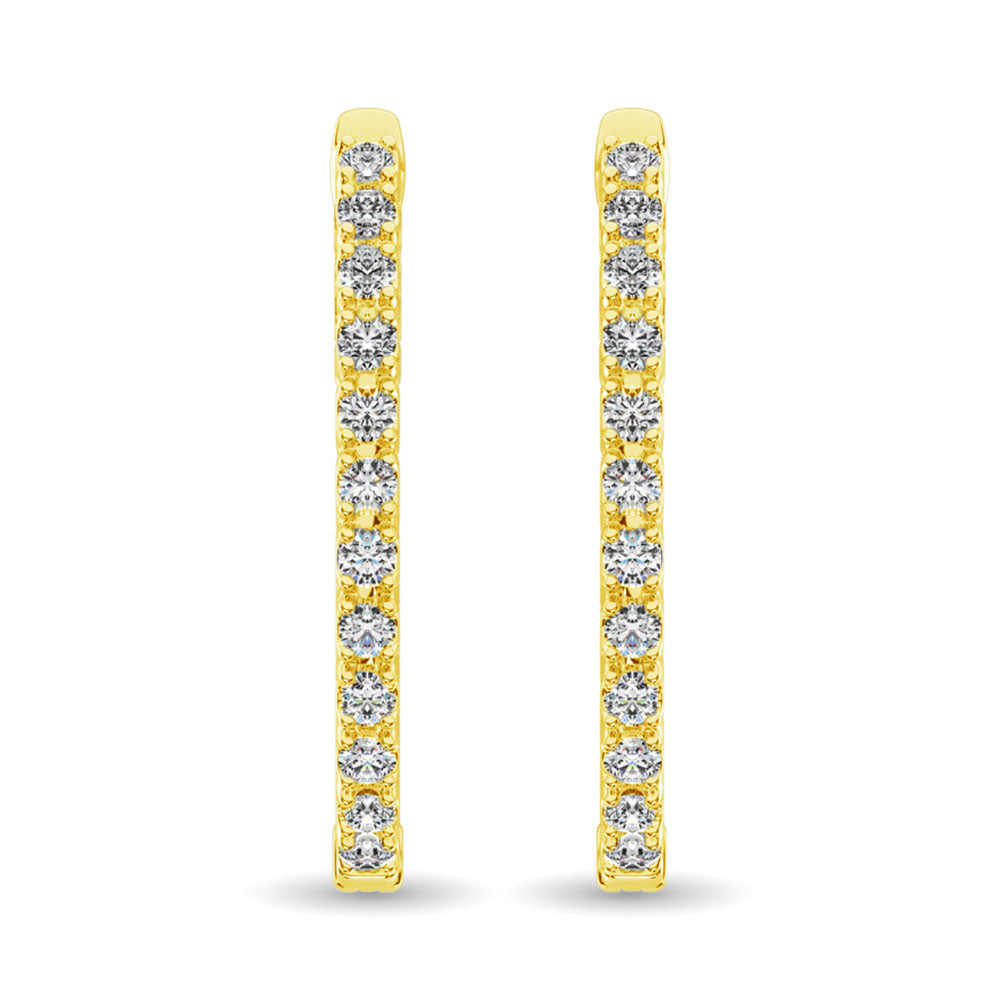 14K Yellow Gold Diamond 1 9/10 Ct.Tw. In and Out Hoop Earrings