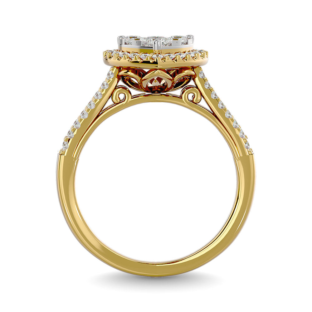 Diamond 3/4 Ct.tw Round Cut Heart Shape Engagement Ringin 14K Yellow Gold