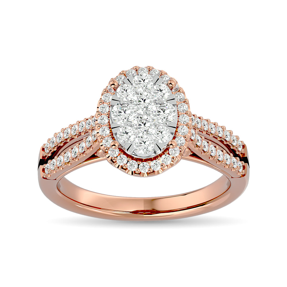 Diamond 3/4 Ct.tw Round Cut Oval Shape Engagement Ring in 14K Rose Gold