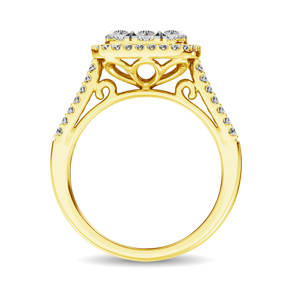 Diamond 1 1/2 Ct.tw Two Row Shank Halo Engagement Ring in 14K Yellow Gold
