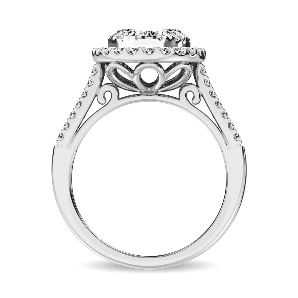 Diamond 1 1/2 Ct.tw Two Row Shank Halo Engagement Ring in 14K White Gold