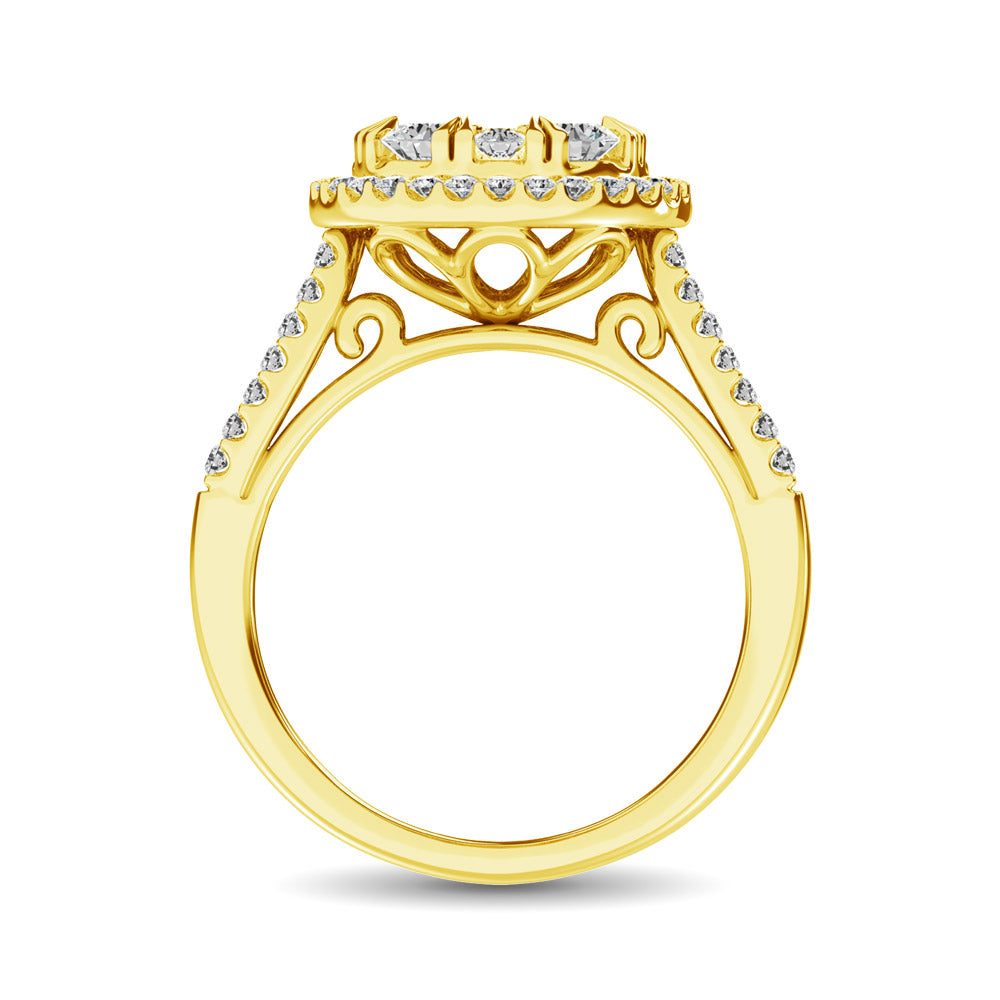 Diamond Two Row Shank Halo Engagement Ring 1 1/2 Ct.tw in 14K Yellow Gold