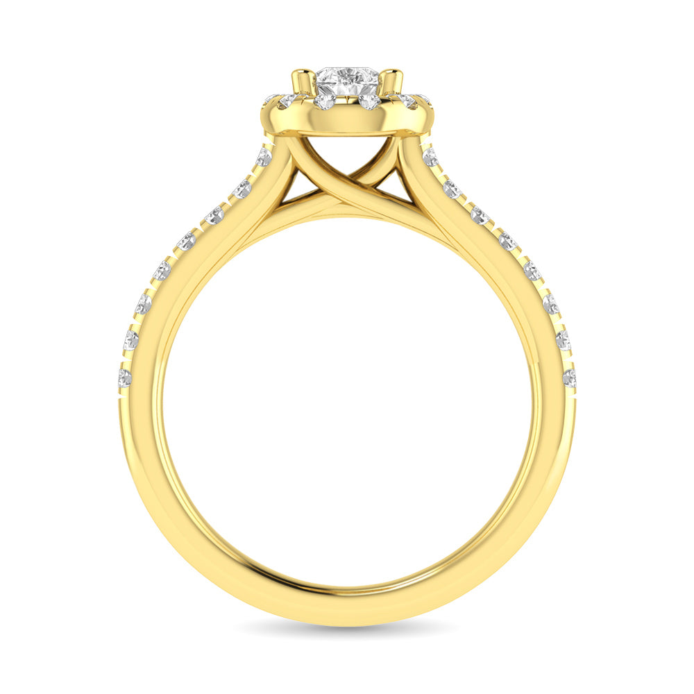 Diamond Classic Shank Single Halo Bridal Ring 1 Ct.tw Pear Cut in 14K Yellow Gold