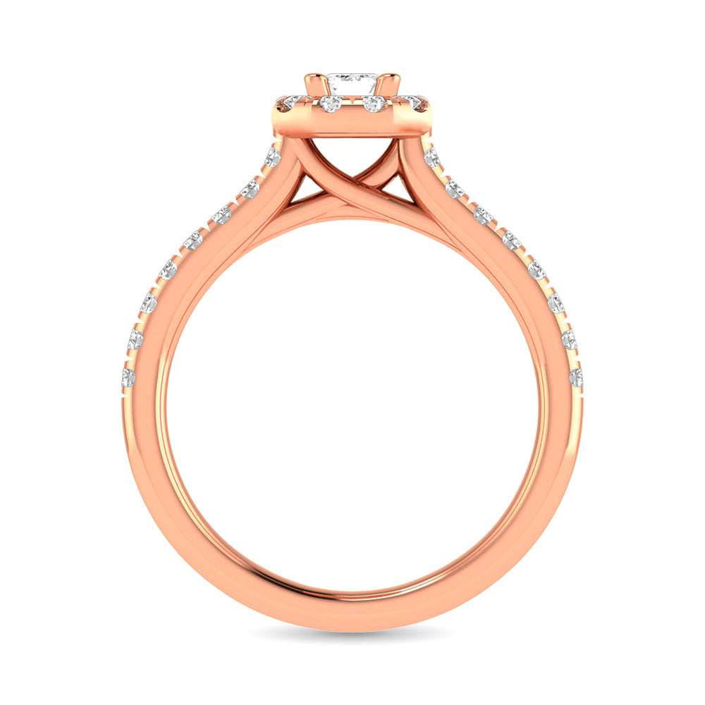 Diamond Classic Shank Single Halo Bridal Ring 1 Ct.tw Emerald Cut in 14K Rose Gold