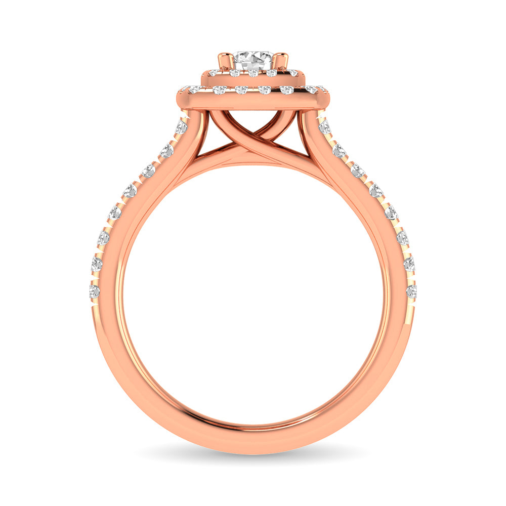 Diamond Classic Shank Double Halo Bridal Ring 1 Ct.tw Round Cut in 14K Rose Gold