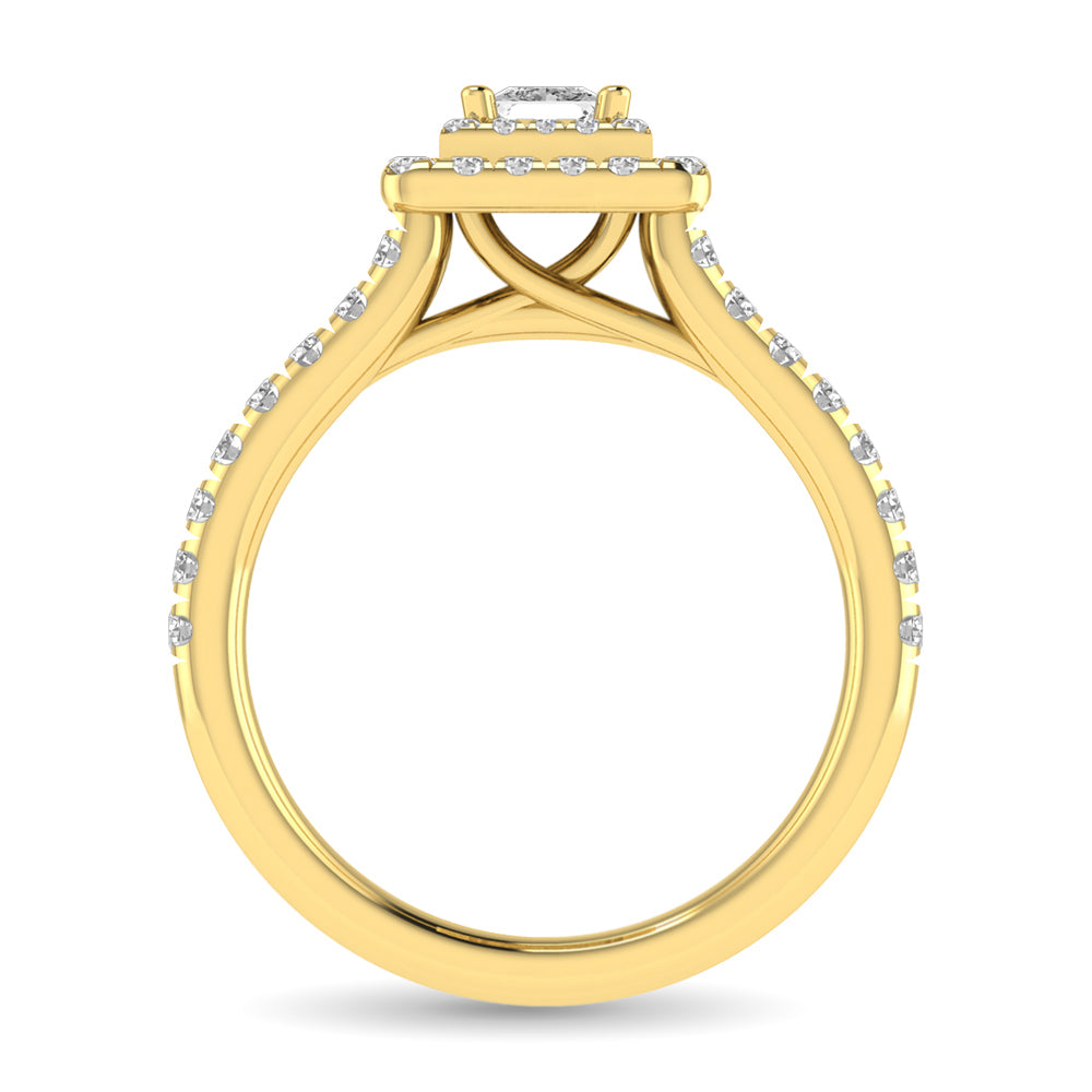 Diamond Classic Shank Double Halo Bridal Ring 1 Ct.tw Princess Cut in 14K Yellow Gold