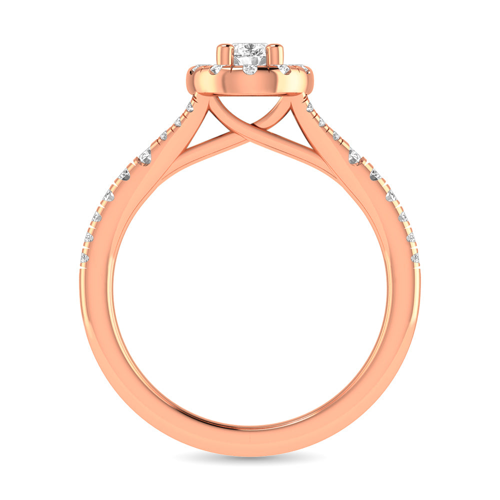 Diamond Split Shank Single Halo Bridal Ring 1 Ct.tw Pear Cut in 14K Rose Gold