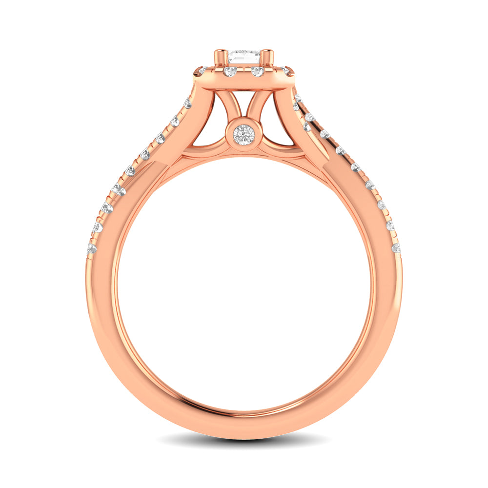 Diamond Twist Shank Single Halo Bridal Ring 1 Ct.tw Emerald Cut in 14K Rose Gold