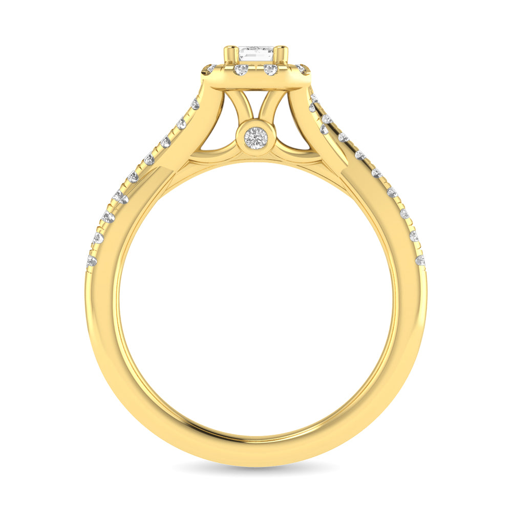 Diamond Twist Shank Single Halo Bridal Ring 1 Ct.tw Emerald Cut in 14K Yellow Gold