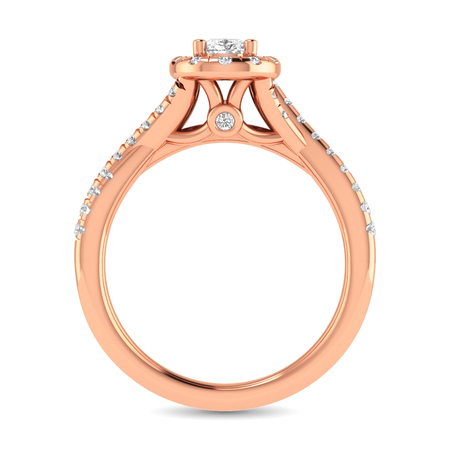 Diamond Twist Shank Single Halo Bridal Ring 1 Ct.tw Pear Cut in 14K Rose Gold