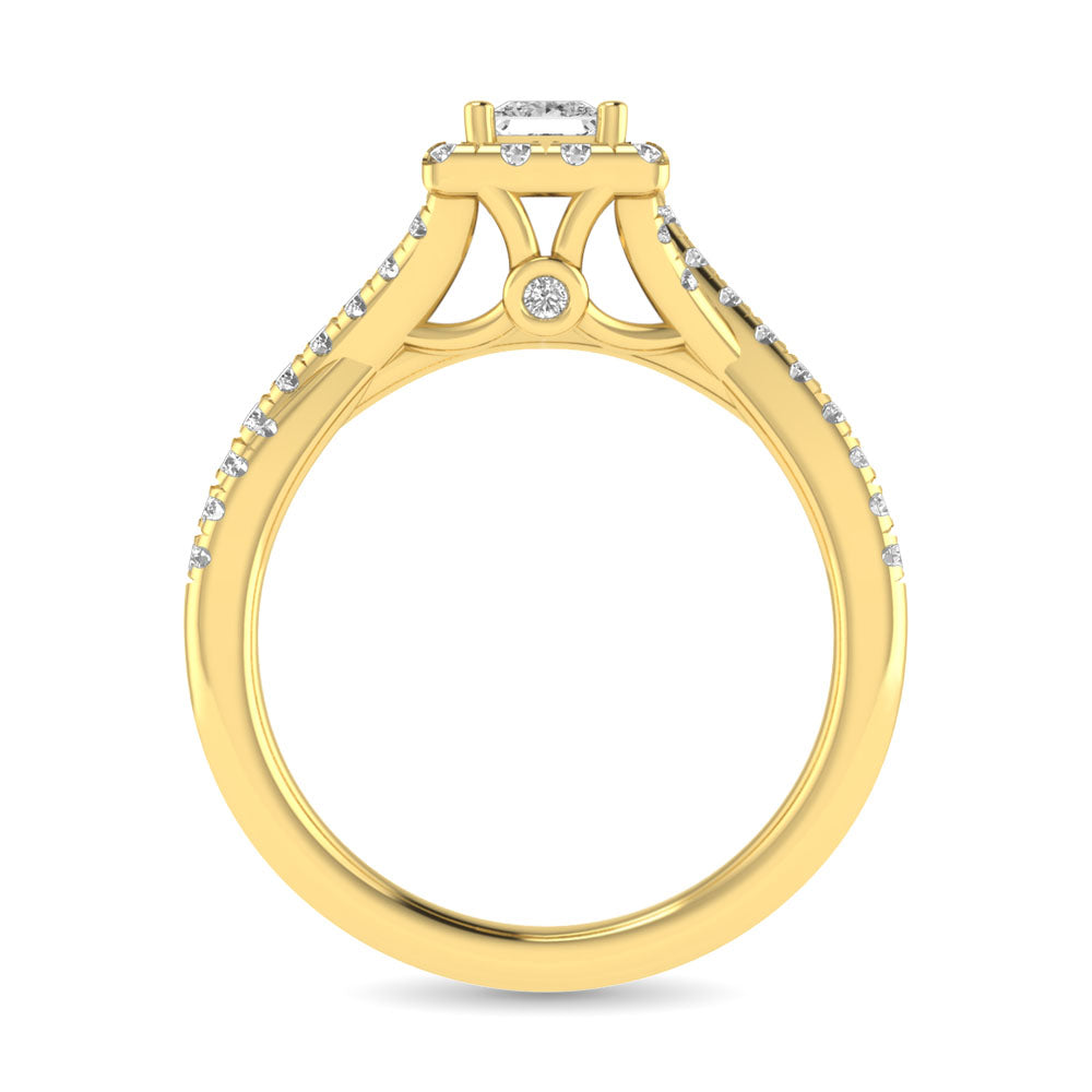 Diamond Twist Shank Single Halo Bridal Ring 1 Ct.tw Princess Cut in 14K Yellow Gold