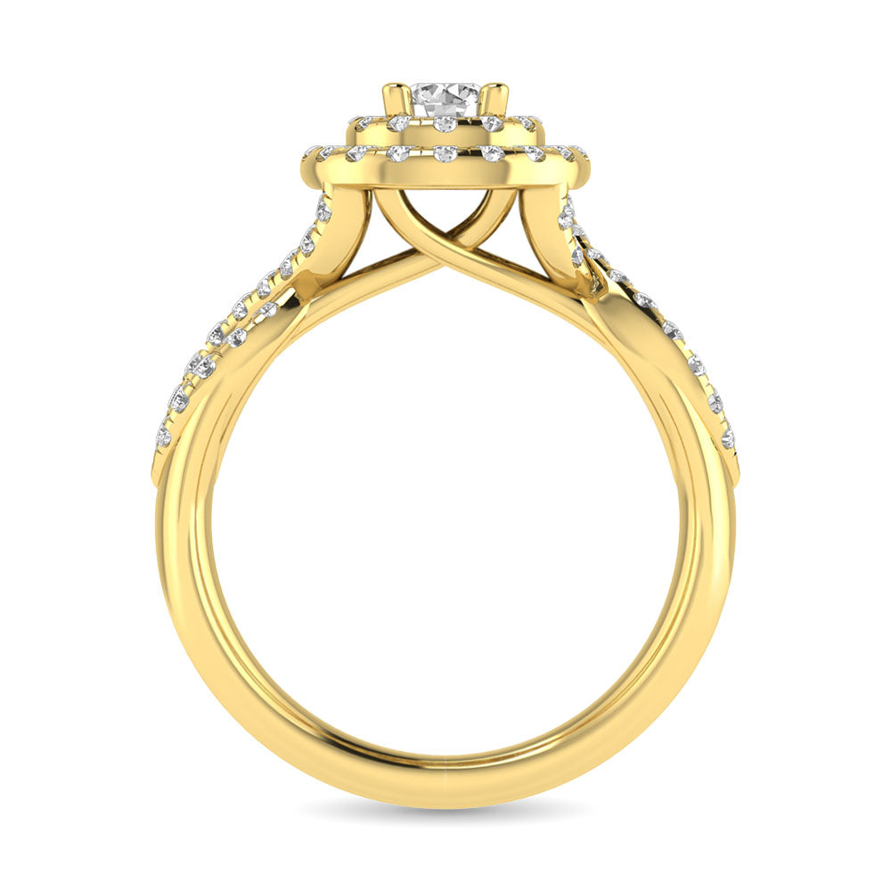 Diamond Twist Shank Double Halo Bridal Ring 1 Ct.tw Round Cut in 14K Yellow Gold