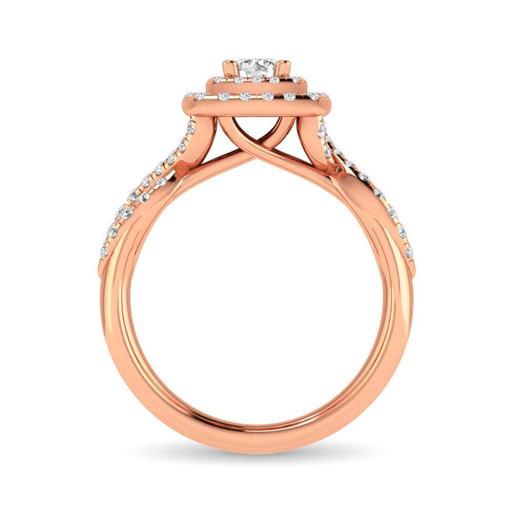Diamond Twist Shank Double Halo Bridal Ring 3/4 Ct.tw Round Cut in 14K Rose Gold