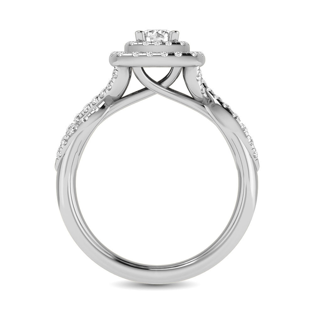 Diamond Twist Shank Double Halo Bridal Ring 3/4 Ct.tw Round Cut in 14K White Gold