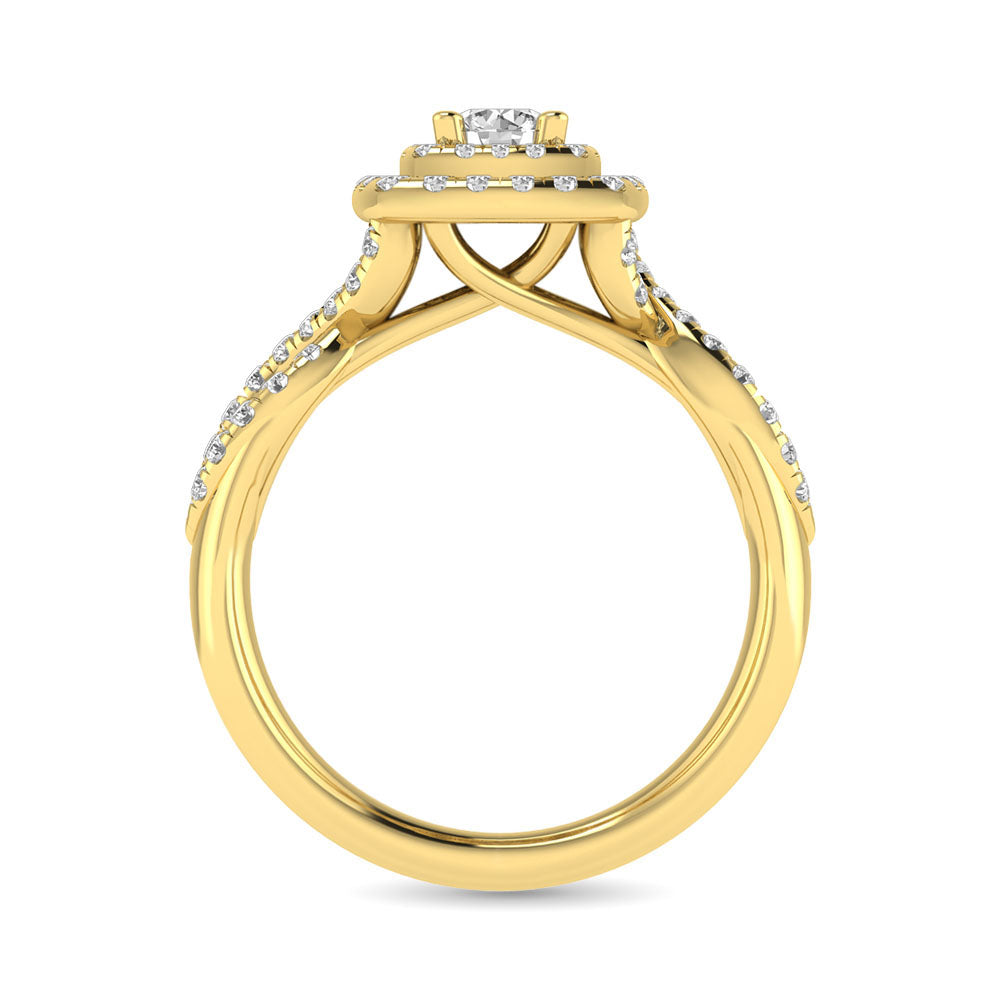 Diamond Twist Shank Double Halo Bridal Ring 3/4 Ct.tw Round Cut in 14K Yellow Gold