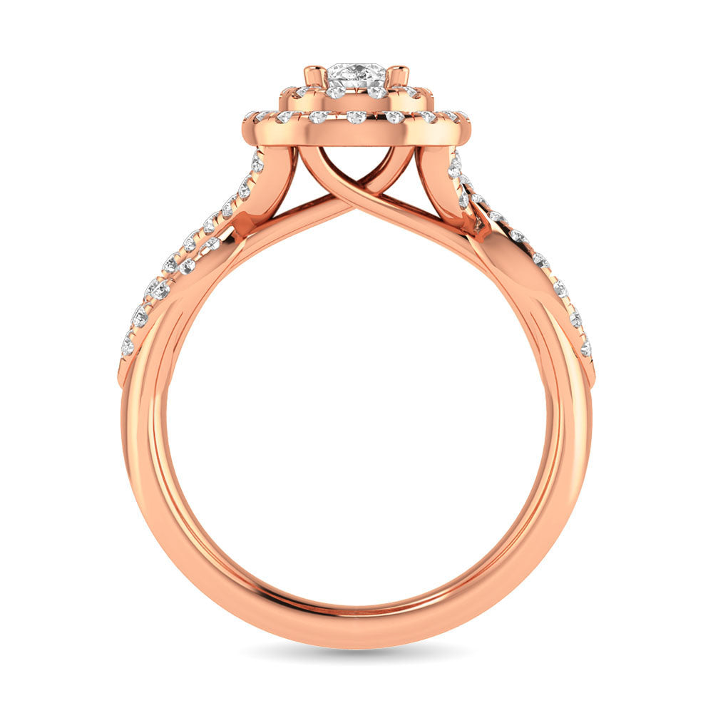 Diamond Twist Shank Double Halo Bridal Ring 3/4 Ct.tw Pear Cut in 14K Rose Gold