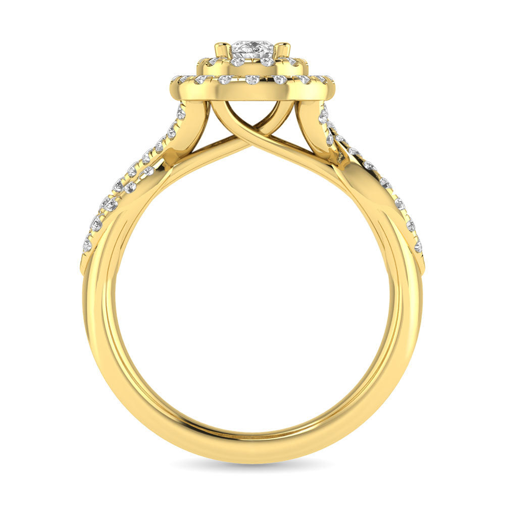 Diamond Twist Shank Double Halo Bridal Ring 3/4 Ct.tw Pear Cut in 14K Yellow Gold