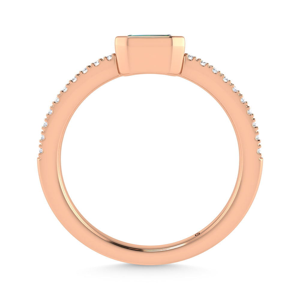 14K Rose Gold Diamond 3/8 Ct.Tw. And Emerald Fashion Ring