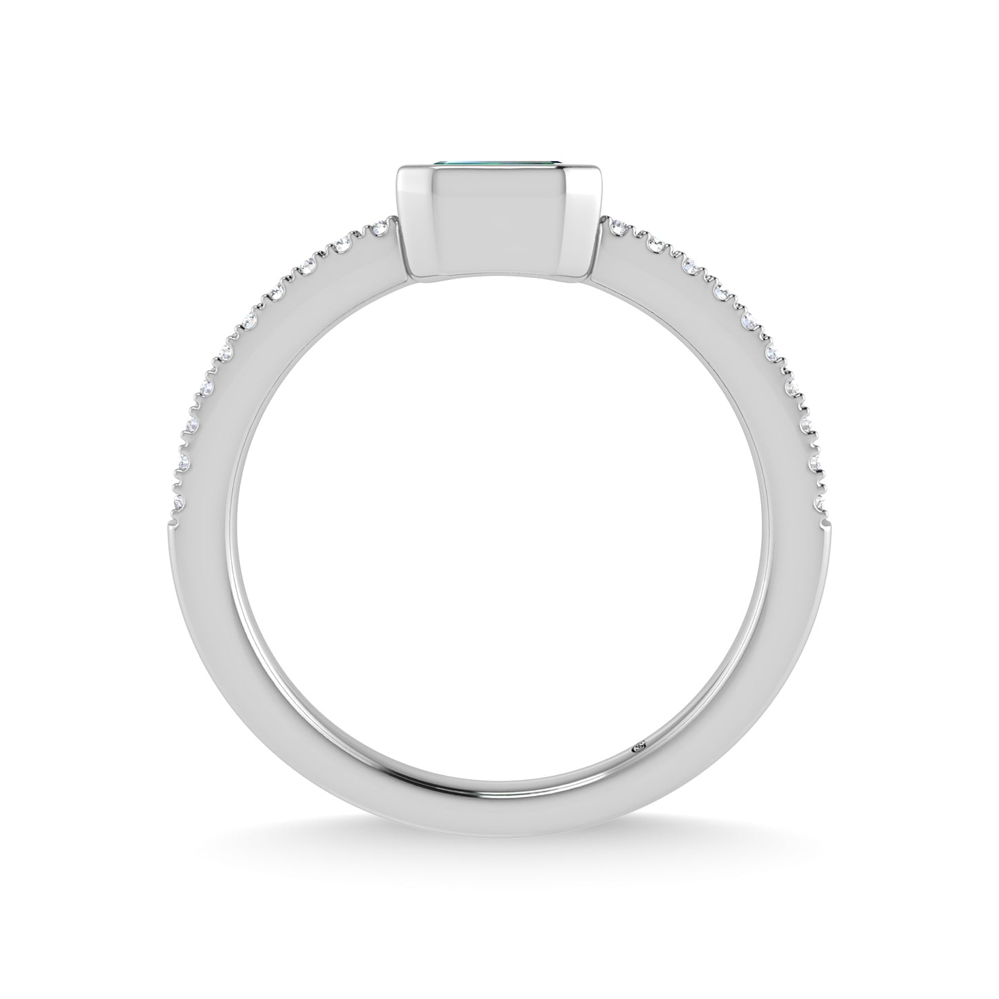 14K White Gold Diamond 3/8 Ct.Tw. And Emerald Fashion Ring